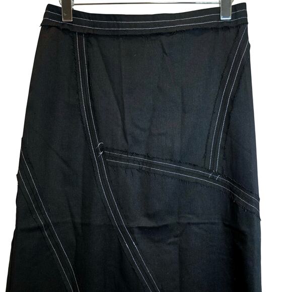 Topshop Asos Raw Edge Maxi Skirt Black Twill Topstitch Sz 10 Frayed Cotton Zip - Picture 6 of 15